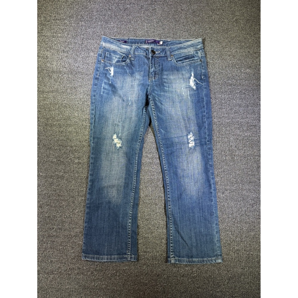Vigoss Capri Jeans Womens 7 Medium Wash Distressed‎ Denim Cropped Mid Rise